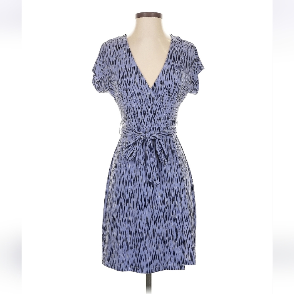 Nine West Blue Abstract-Print Faux Wrap Midi Dress with Tie